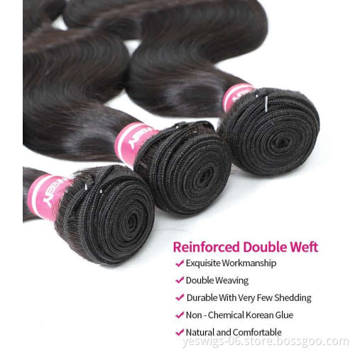 Brazilian Body Wave Hair 4 Bundles with Closure Remy Human Hair Weave Bundles With Closure Natural Color